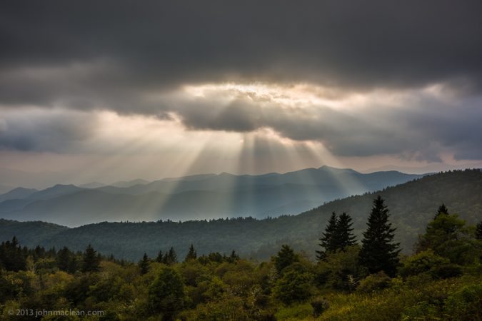 "Sunrays from Cowee Mountains Overlook, Milepost 430.7" by John MacLean Photography