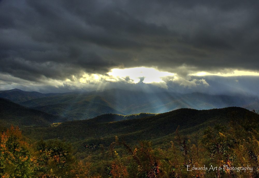 "Sunrays at Black Mountains Overlook, Milepost 342" by Edwards Art & Photography