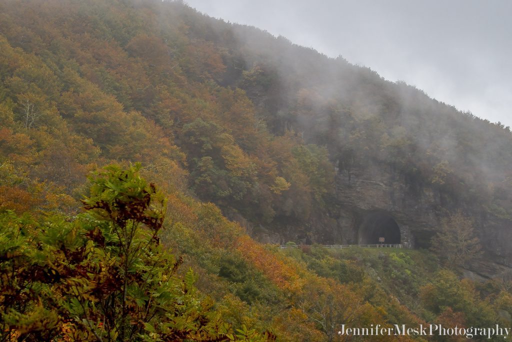 "Autumn Fog at Craggy Pinnacle Tunnel, Milepost 364.4" by Jennifer Mesk Photography