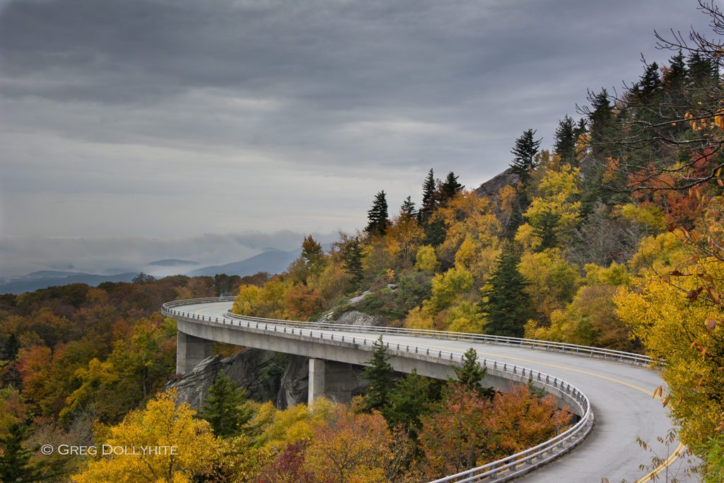 "Fall at the Linn Cove Viaduct, Milepost 304.4" by Greg Dollyhite