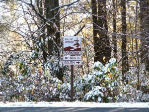 Blue Ridge Parkway North-South Sign in Snow