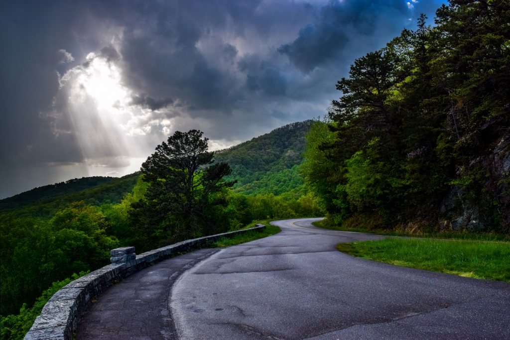 "Sunrays at Bent Creek Gap, Milepost 400.3" by Nick Walsh