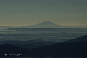 "Pilot Mountain from Fox Hunters Paradise Overlook, Milepost 218.6" by Angie Beavers
