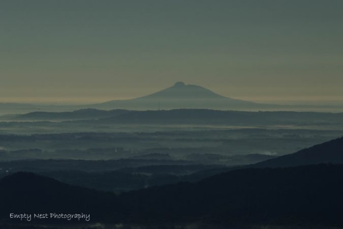 "Pilot Mountain from Fox Hunters Paradise Overlook, Milepost 218.6" by Angie Beavers