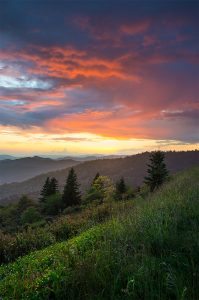 "Sunset at Cowee Mountains Overlook, Milepost 430.7" by Dawnfire Photography