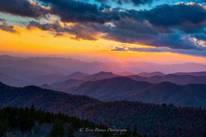 "Ridgelines at Cowee Mountains Overlook, Milepost 430.7" by Terry Barnes