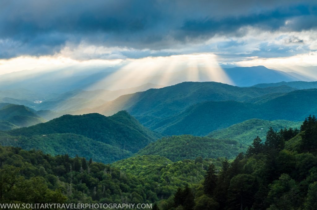 "Sunrays at Woolyback Overlook, Milepost 452.3" by Solitary Traveler Photography