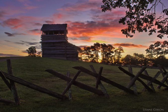 "Sunrise at Groundhog Mountain Lookout in Virginia, Milepost 189" by Leiane Gibson