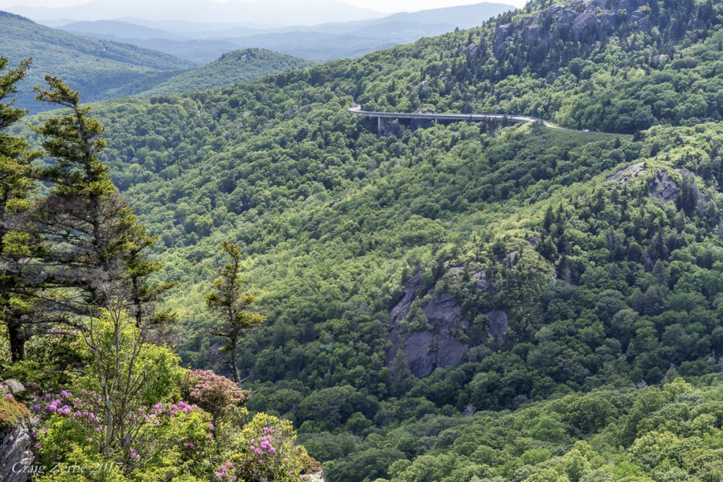 "Linn Cove Viaduct as viewed from Rough Ridge, Milepost 302.8" by Craig Zerbe