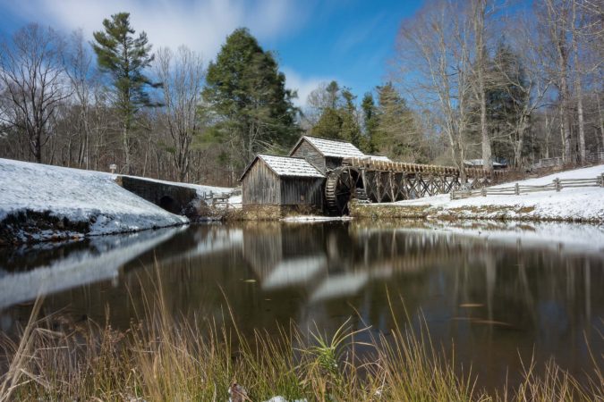 "Light Snow at Mabry Mill, Milepost 176" by Steve Hurt