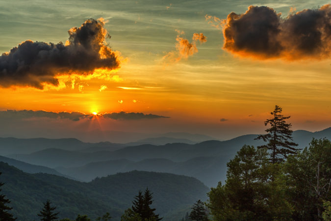 "Sunrise at Ridge Junction Overlook, Milepost 355" by Andre Daugherty Photography